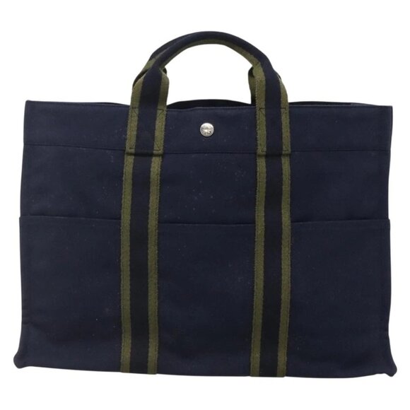 HERMES Fourre Tout MM Hand Bag Canvas Navy Auth - Picture 10 of 15